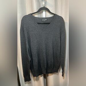 Kallspin V-Neck Cashmere Wool Blend Gray Sweater Men's XL [H-20]